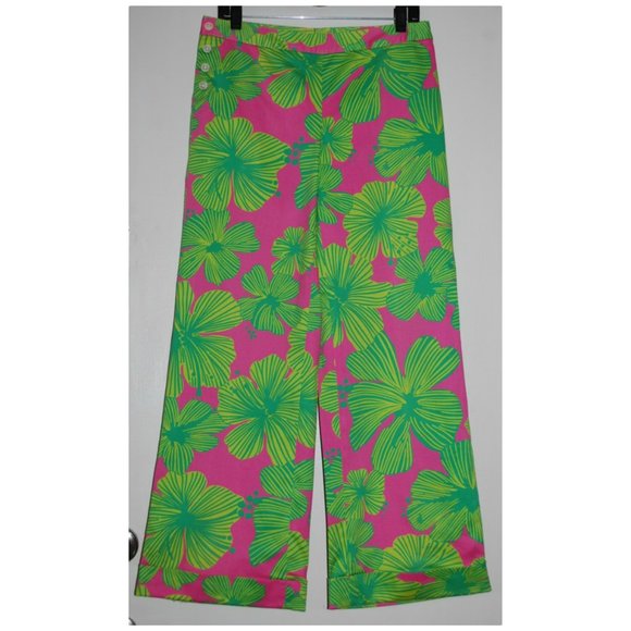 Lilly Pulitzer Pants - Lilly Pulitzer Wide Leg Tropical Pink Green Pant 6